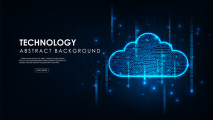 Futuristic cloud computing internet cyber technology concept. Abstract cloud connection on blue background.