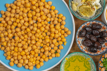 Chickpeas for Mediterranean lunch. Vegetarian food.
