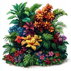 Obraz premium Lush Tropical Garden with Vibrant Flowers and Lush Foliage