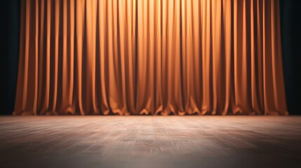 A dramatic stage curtain in warm orange tones, creating a captivating backdrop for performances and presentations.