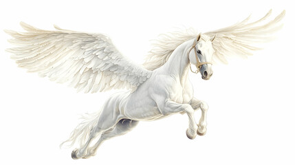 White Winged Horse Flying Isolated on White Background
