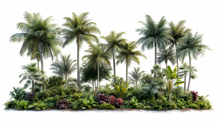 Fototapeta premium Tropical Palm Trees and Lush Foliage on White Background