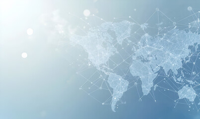 A light blue background with a digital world map and global network connections, representing the concept of international business or connectivity, Ai
