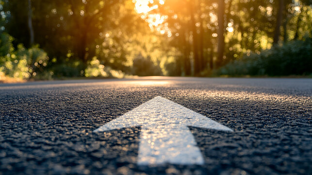 A straight road with an arrow painted on it leading to the horizon, symbolizing goal setting and achievement, Ai
