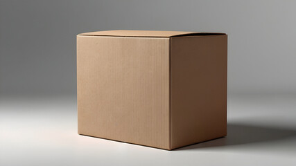 Fototapeta premium Closed Cardboard Box on White Background with Soft Shadow