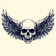 Obraz premium Skull with Spreads Wings in Black and White