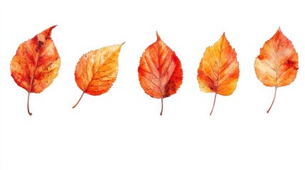 Obraz premium A row of autumn leaves are scattered across a white background