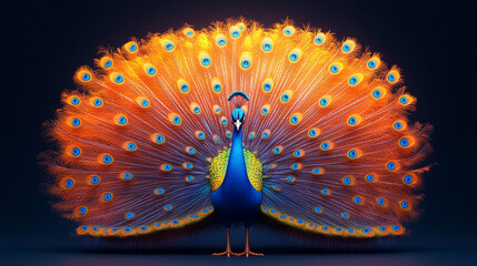 Vibrant peacock displaying its stunning feather fan, showcasing vivid colors and intricate patterns. Perfect for nature photography.