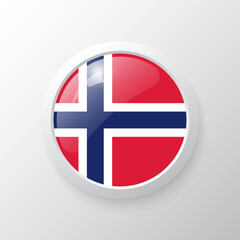 Obraz premium 3D Button with Norway flag. as round glossy icon on background isolated. Vector illustration eps 10. 
