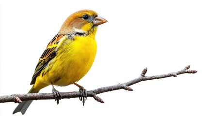 Fototapeta premium Yellow Bird Perched on a Branch with Buds