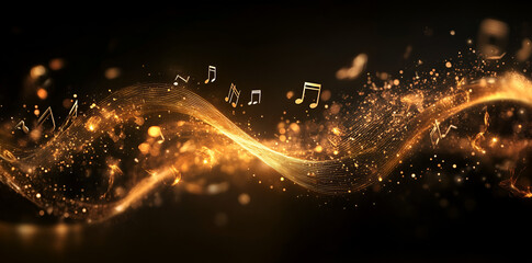 Obraz premium Musical notes in the air, musical note with waves of light and sound concept, Ai