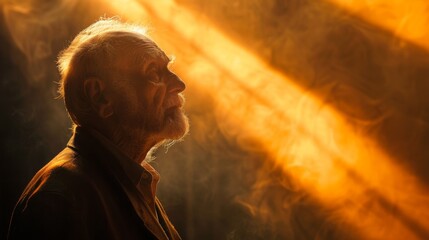 Elderly man in contemplative light