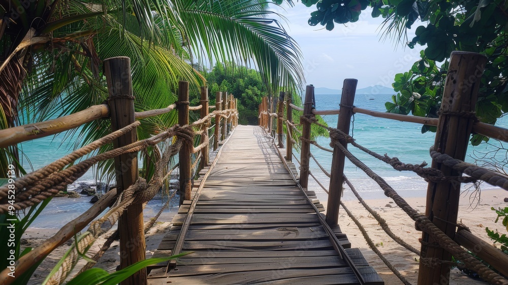 Sticker tropical island wooden walkway