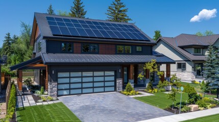 Naklejka premium Modern Sustainable Home with Solar Panels