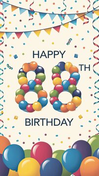 Colorful 88th Birthday Celebration with Balloons and Confetti