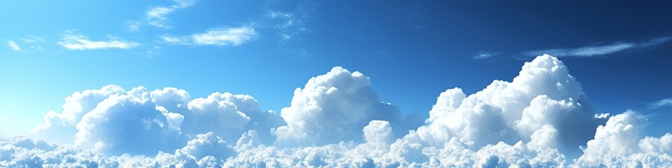 A serene sky filled with fluffy clouds against a bright blue backdrop.
