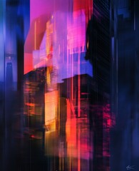 Skyscrapers at night, blurred background for business concept