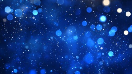 Abstract background with glitter light blue particles and bokeh effect.