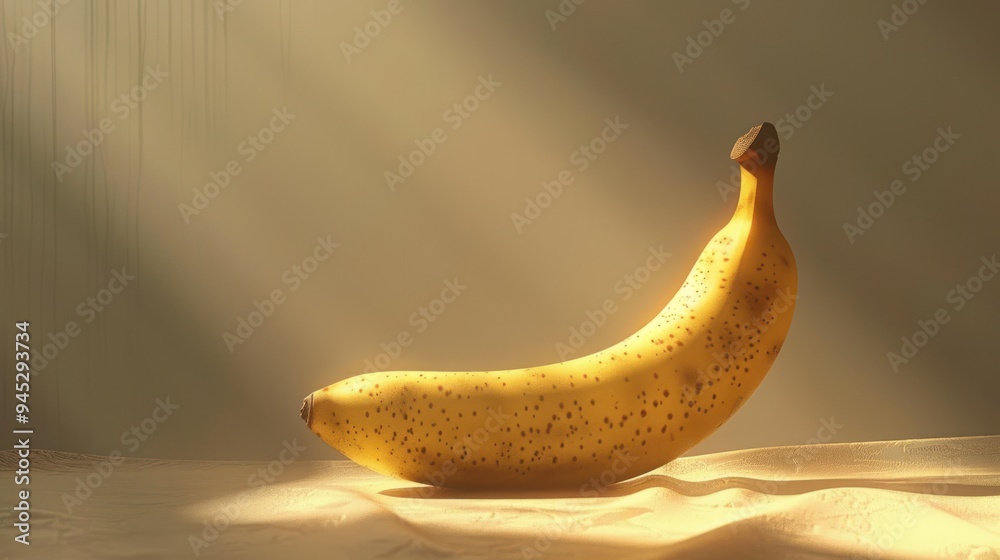 Sticker ripe banana in soft light.