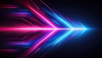 Fototapeta premium Abstract arrow speed motion light effect with blue and pink glow on dark background 