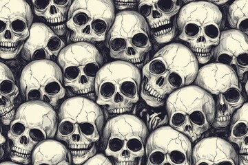 Pattern with scattered skulls. Spooky design.