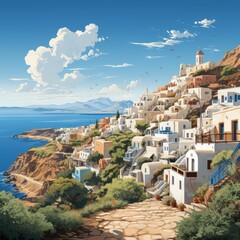 Artistic Poster Design Featuring the Beautiful Santorini Island in Greece