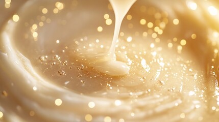 A macro shot of a skincare cream being applied to the skin, with tiny, glowing molecules visibly absorbed into the skin's surface, highlighting the product's active ingredients