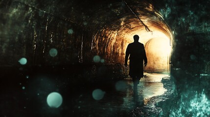 Eerie Phantom Apparitions in Dark Underground Tunnel with Dripping Water - Halloween Horror Scene