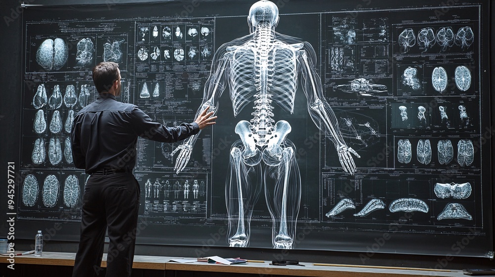 Aufkleber Teacher using a 3D hologram to explain complex engineering principles to college students Stock Photo with copy space