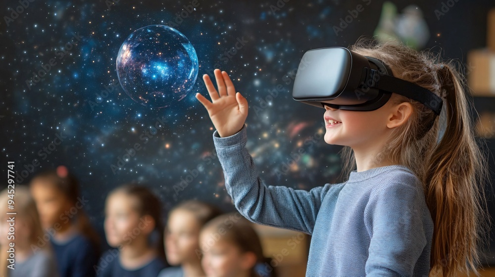Aufkleber Teacher using a 3D hologram to explain complex engineering principles to college students Stock Photo with copy space