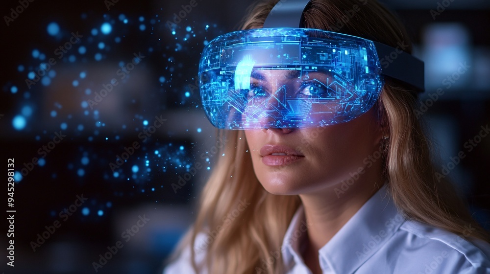 Aufkleber University lecturer using a 3D hologram to teach architectural design principles Stock Photo with copy space