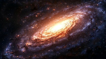 Barred Spiral Galaxy : Detailed view of a barred spiral galaxy with glowing central bar and swirling arms