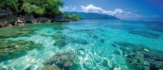 Serene Seascape: Crystal-Clear Ocean Water and Vibrant Coral Reef Paradise