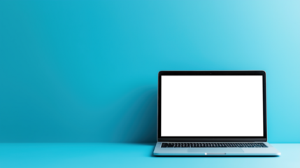 laptop with transparent screen on blue background