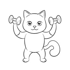 Obraz premium Cute Kitten Lifting Dumbbells, Fitness Themed Black and White Illustration
