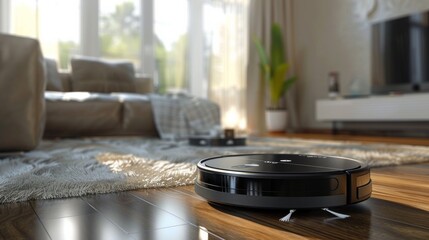 Obraz premium Robot Vacuum in Modern Living Room