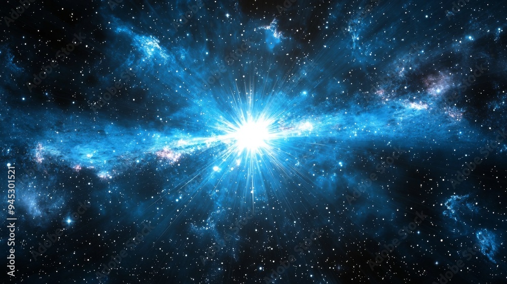 Poster bright starburst with sharp light rays cutting through space
