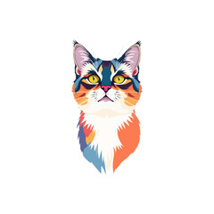 Colorful cat vector artwork on white background.  Cartoon Cat logo design. Cute Cat illustration for cat lover