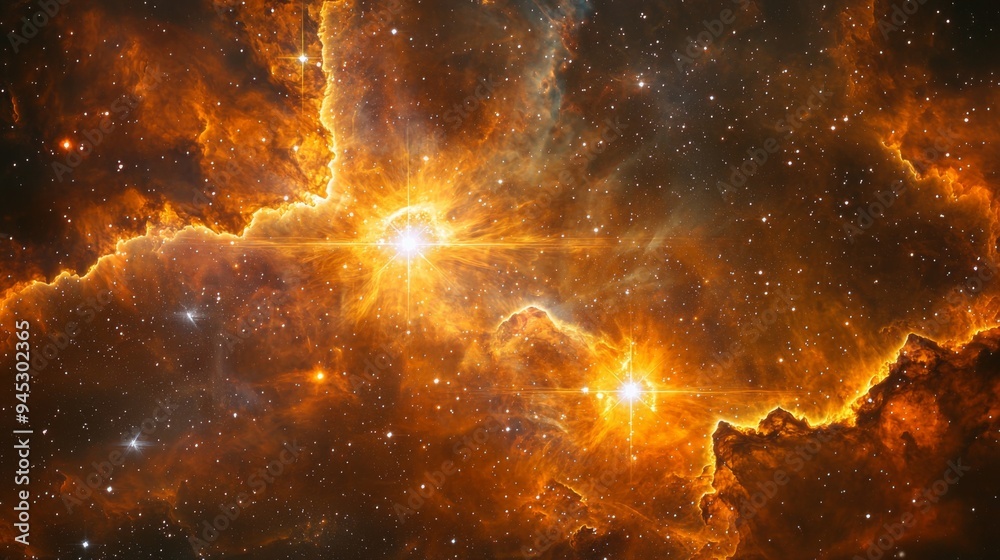 Wall mural close-up of a binary star system in a vibrant nebula