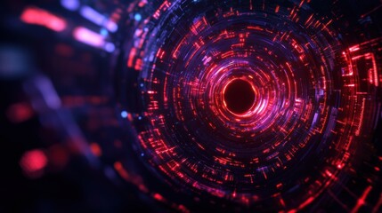 Obraz premium Futuristic Digital Tunnel with Vivid Light Effects in a Mystical Cyber Landscape