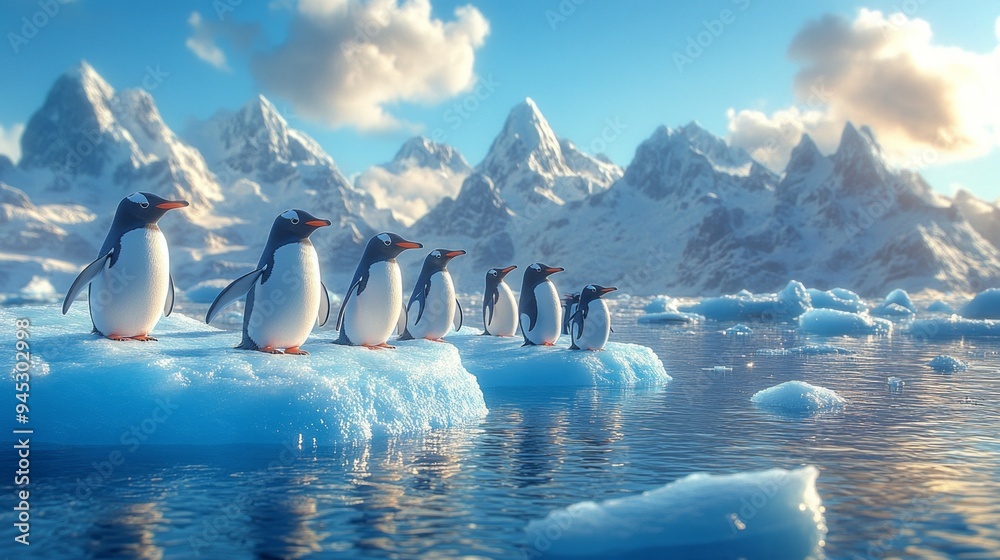 Aufkleber a group of penguins are standing on a large ice block in the ocean