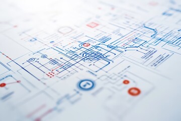 Abstract blueprint design showcasing intricate connections and circuits, ideal for technology or engineering themes.
