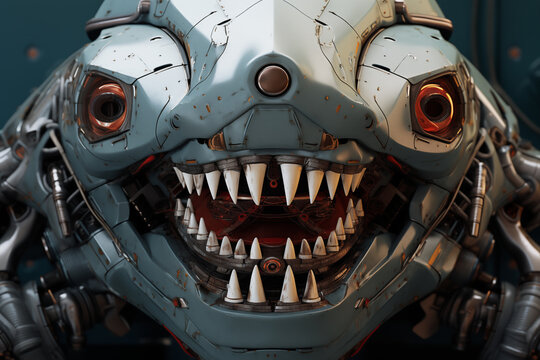 Cybernetic Creature with Sharp Teeth Closeup