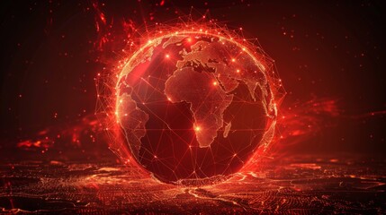 Digital Earth with Futuristic Red Network Connection