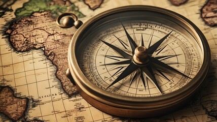 old compass on a world map in vintage style

