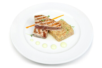 Grilled Tuna Steak with Quinoa on Plate
