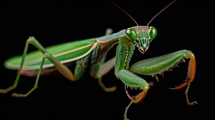 Close-up of a Praying Mantis on Black Background