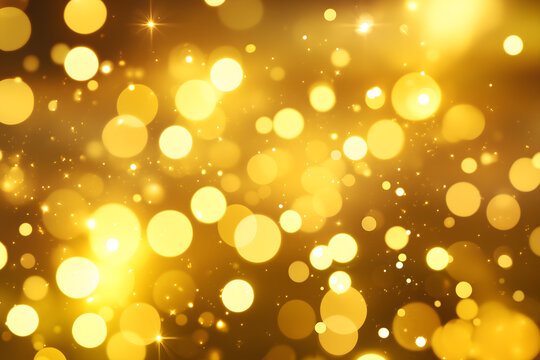 shimmering golden background filled with soft glowing light particles and bokeh effects background. Generative Ai.