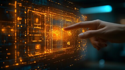 Homeowner using a 3D hologram to troubleshoot smart home device connectivity Stock Photo with copy space