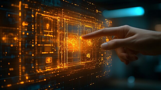 Homeowner using a 3D hologram to troubleshoot smart home device connectivity Stock Photo with copy space